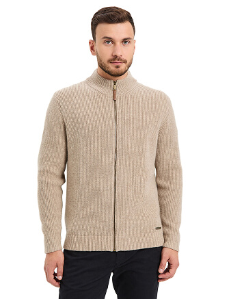 Кардиган мужской на молнии Merino Knitted, цвет бежевый меланж, фото 1