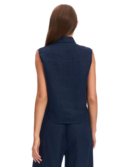 LINEN Блуза женская без рукавов, цвет темно-синий, фото 2
