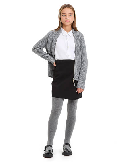 Кардиган из 100% шерсти мериноса на молнии для девочек-подростков, цвет пепельный меланж, фото 3