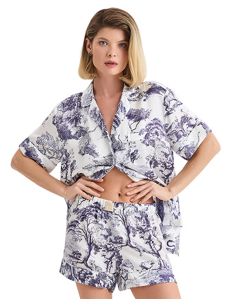 Комплект женский из шелка (жакет+шорты), цвет принт светлый toile de jouy, фото 1