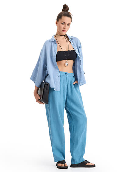 Брюки женские с карманами серии LINEN, цвет голубой пепельный, фото 1