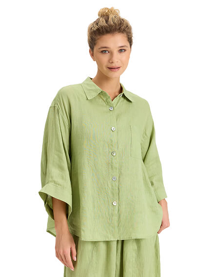 Рубашка женская c широкими рукавами серии LINEN, цвет фисташковый, фото 1