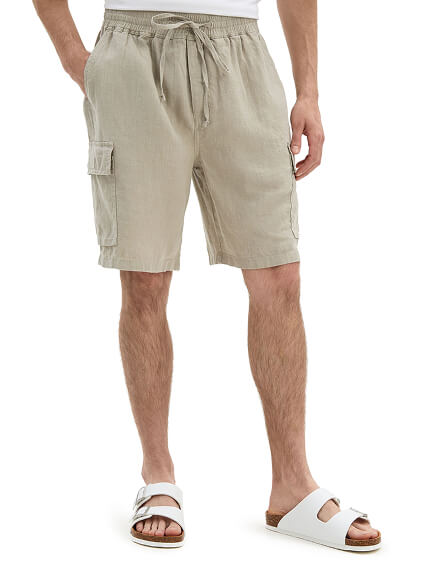 Шорты с карманами из 100% льна для мужчин, цвет бежевый, фото 2