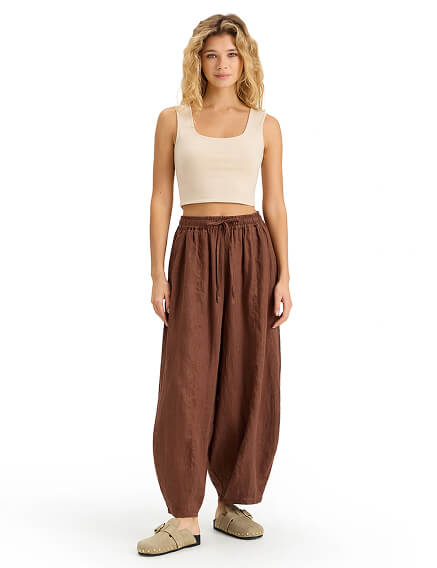 Брюки женские "baggy" серии LINEN, цвет кофе, фото 1