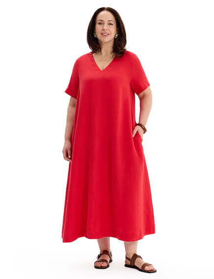 Платье А-силуэта из умягченного льна, цвет алый, фото 1