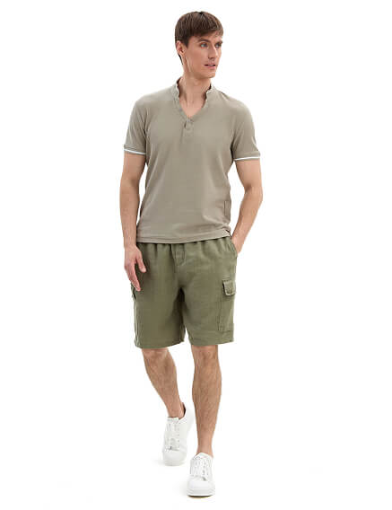 Шорты с карманами из 100% льна для мужчин, цвет хаки, фото 1