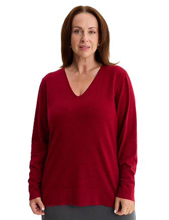 Merino Base Джемпер женский V-вырез plus size, цвет бордо, фото 1