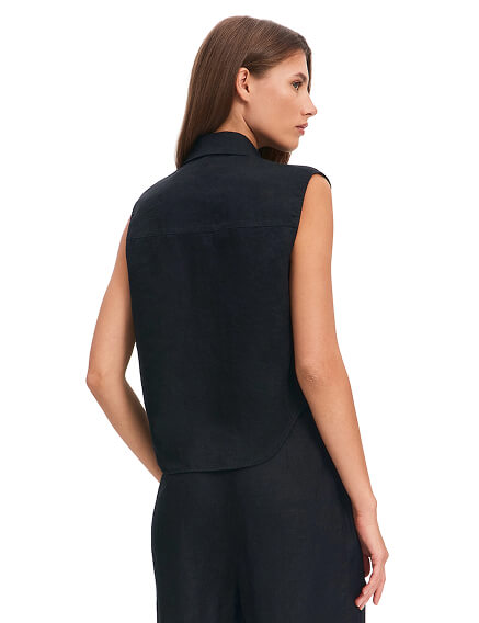 LINEN Блуза женская без рукавов, цвет черный, фото 2