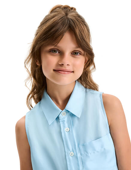 Блуза SILK для девочки без рукавов, цвет нежно-голубой, фото 2