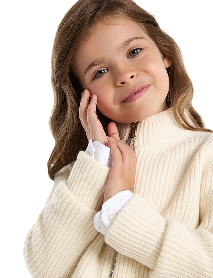 Кардиган из 100% шерсти мериноса на молнии для девочек, цвет молочный, фото 2