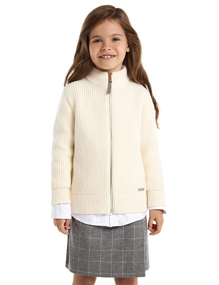 Кардиган из 100% шерсти мериноса на молнии для девочек, цвет молочный, фото 1