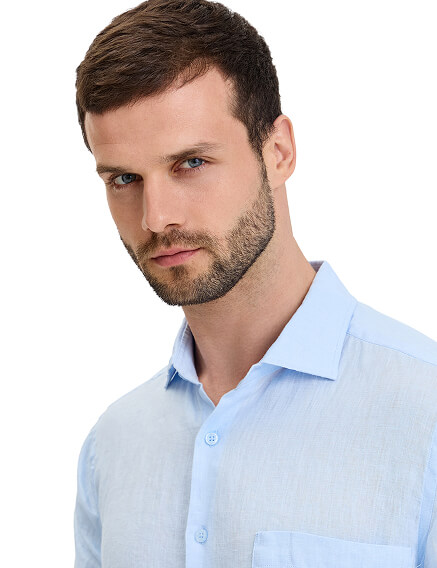 LINEN Рубашка мужская slim, цвет бледно-голубой, фото 3