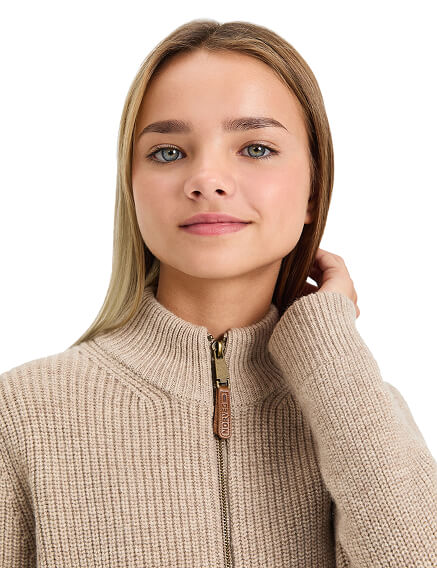 Кардиган из 100% шерсти мериноса на молнии для девочек-подростков, цвет бежевый, фото 2