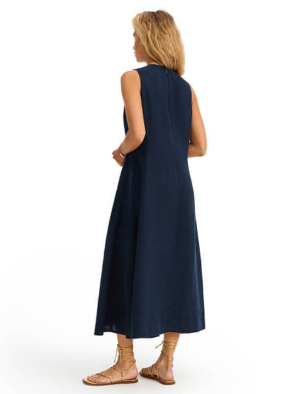 LINEN Платье женское, цвет темно-синий, фото 2