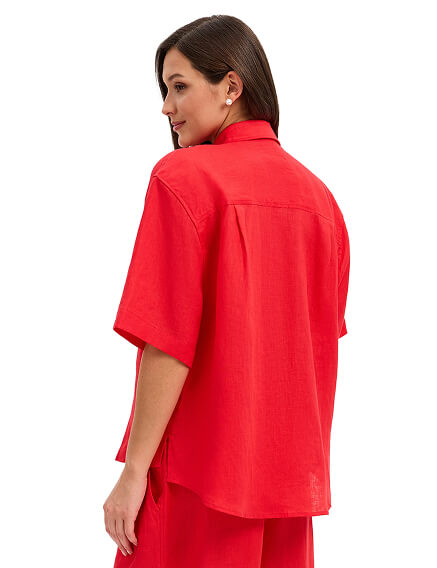 LINEN Рубашка женская с коротким рукавом, цвет красный, фото 2