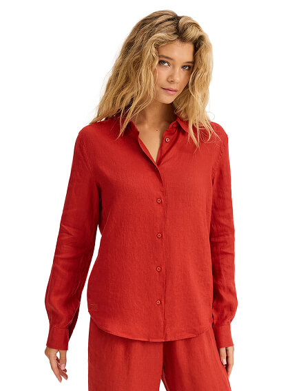 LINEN Рубашка женская slim, цвет терракот, фото 1
