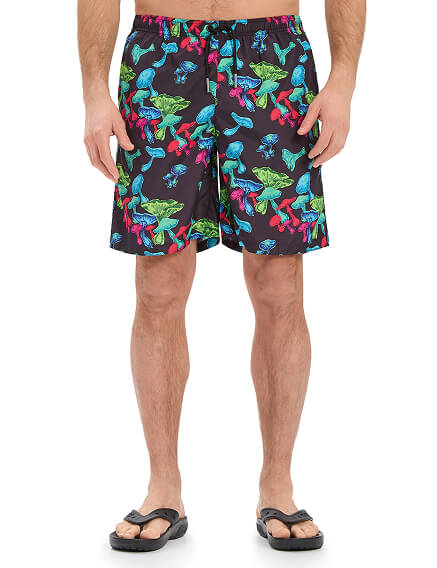 Swimwear Шорты мужские, цвет черный паттерн грибы, фото 2