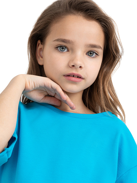 Футболка детская для девочек серии Cotton, цвет бирюзовый, фото 4