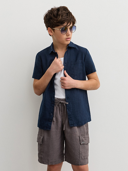 Рубашка для мальчика с коротким, цвет темно-синий, фото 6