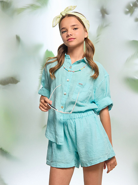 Рубашка для девочек-подростков серии LINEN, цвет тиффани, фото 5