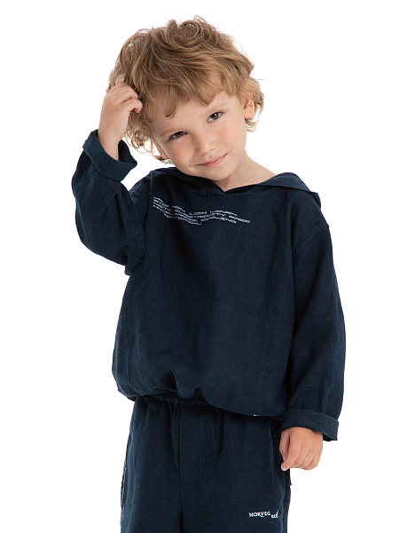 Худи из 100% льна для мальчиков, цвет темно-синий, фото 1