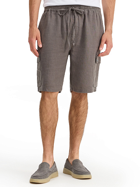 Шорты с карманами из 100% льна для мужчин, цвет серый, фото 2