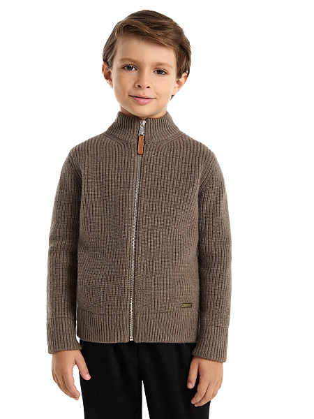Кардиган шерстяной на молнии для мальчика, цвет коричневый, фото 1