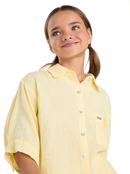 Рубашка для девочек-подростков серии LINEN, цвет бледно-желтый, фото 3