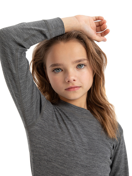 Термофутболка детская для девочек с длинным рукавом серии SOFT, цвет серый, фото 2