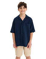 LINEN Рубашка для мальчика с коротким рукавом Темно-синий