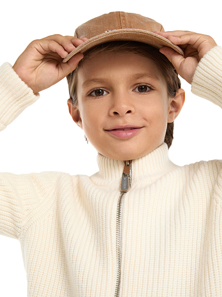 Кардиган шерстяной на молнии для мальчика, цвет молочный, фото 3