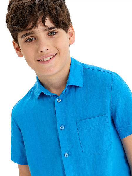 Рубашка для мальчика с коротким, цвет лазурный, фото 3
