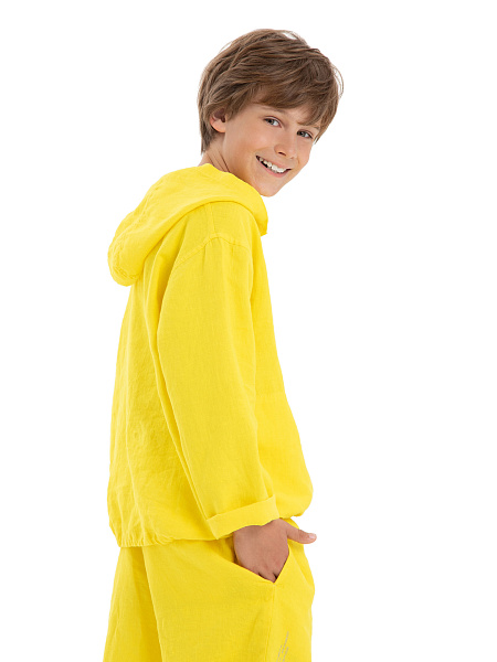 Худи из 100% льна для мальчиков-подростков, цвет желтый, фото 4