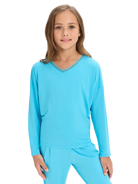 Лонгслив серии Bamboo для девочки, цвет бирюзовый, фото 1