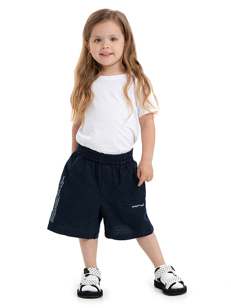 Шорты-бермуды из 100% льна для девочек, цвет темно-синий, фото 1