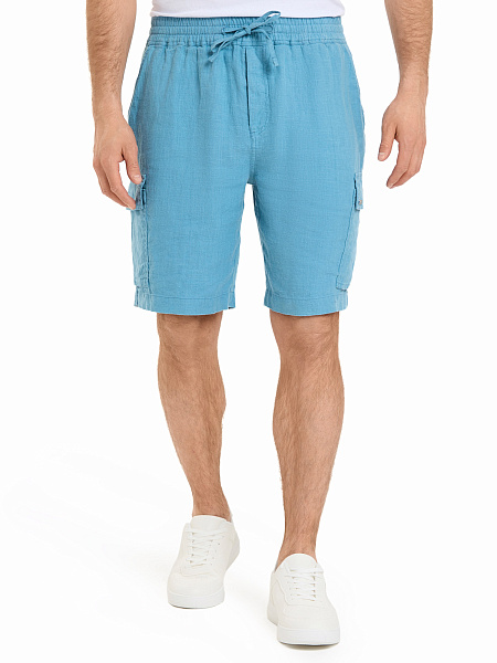 Шорты с карманами из 100% льна для мужчин, цвет голубой, фото 2