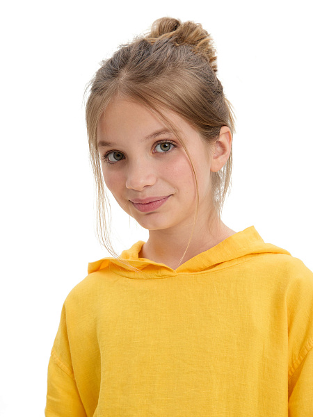 Худи из 100% льна для девочек, цвет манго, фото 4