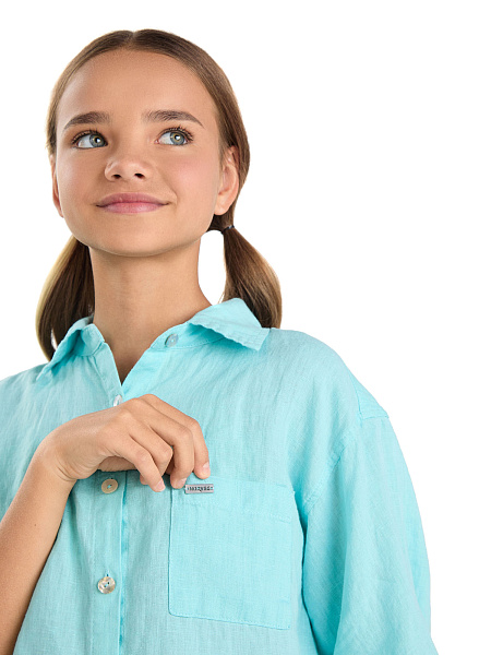 Рубашка для девочек-подростков серии LINEN, цвет тиффани, фото 4