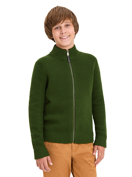 Кардиган шерстяной на молнии для мальчиков-подростков, цвет олива, фото 1