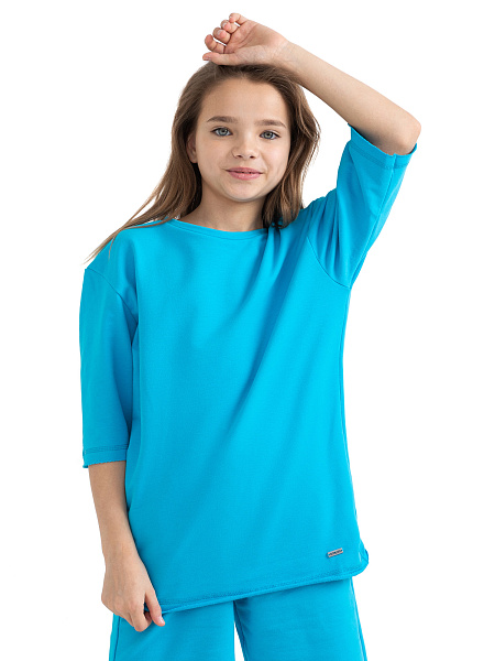 Футболка детская для девочек серии Cotton, цвет бирюзовый, фото 1