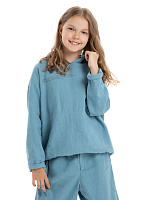Худи из 100% льна для девочек подростков Голубой