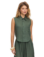 LINEN Блуза женская без рукавов Темно-зеленый