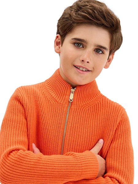 Кардиган шерстяной на молнии для мальчика, цвет оранжевый коралл, фото 3