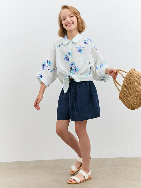 LINEN Шорты для девочки, цвет темно-синий, фото 6