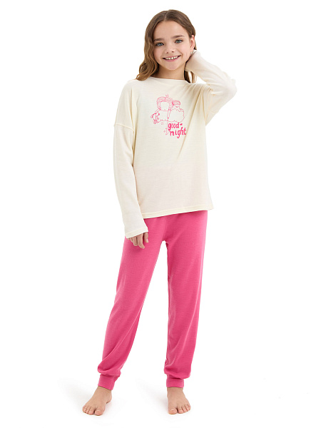 Пижама для девочки-подростка из шерсти мериносов, цвет розовый, фото 2