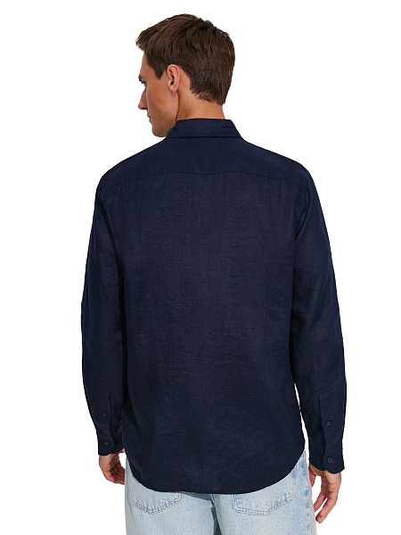 Рубашка мужская классическая 100% лен, цвет темно-синий, фото 2