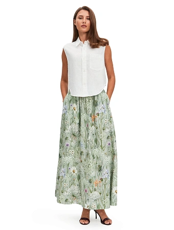 Юбка LINEN из умягченного льна, цвет шалфей, паттерн wild flowers, фото 1