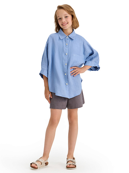 LINEN Рубашка для девочки, цвет голубой пепельный, фото 6