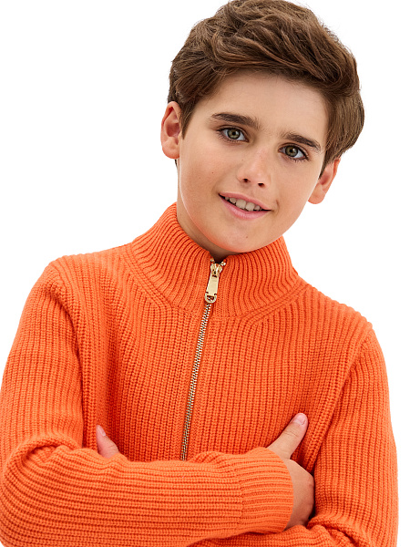 Кардиган шерстяной на молнии для мальчиков-подростков, цвет оранжевый коралл, фото 3