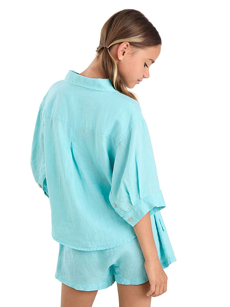 Рубашка для девочек-подростков серии LINEN, цвет тиффани, фото 3